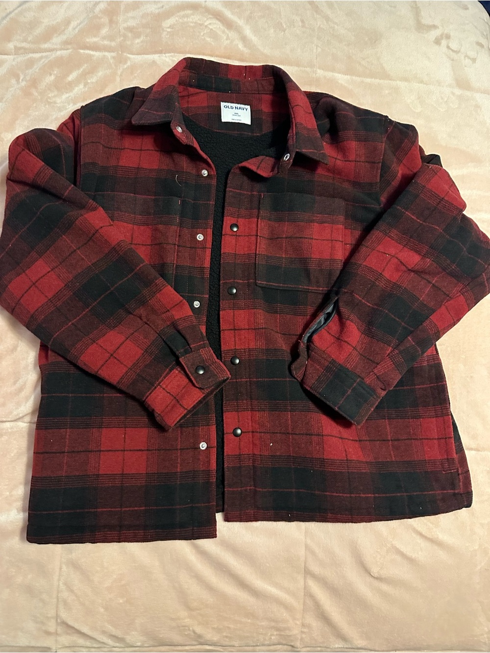 Men's Old Navy Red Buffalo Plaid Sherpa-Lined Wool Blend Jacket